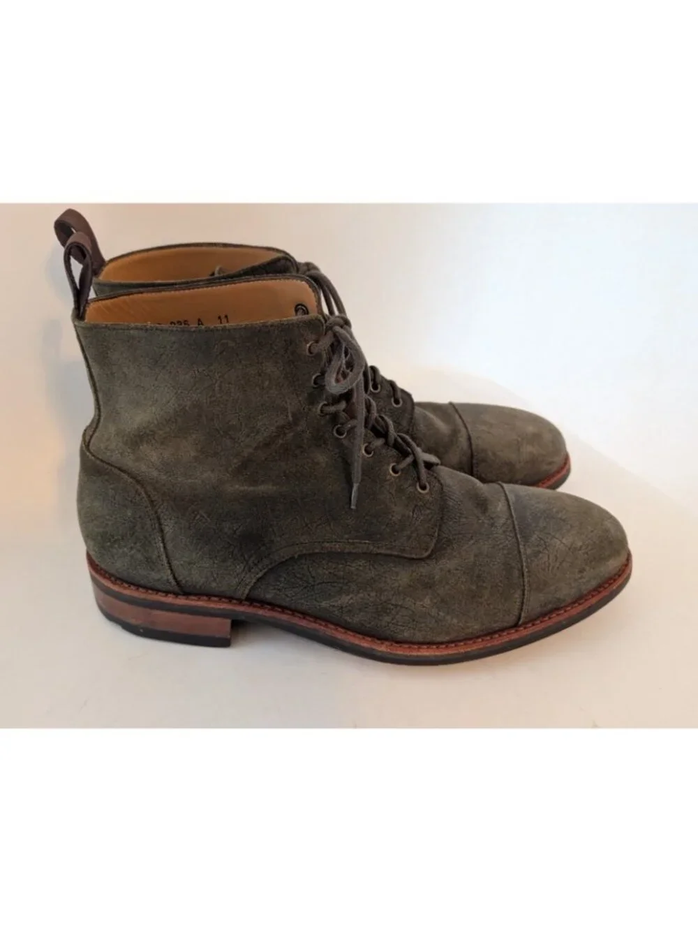 Taft The Dragon Green Textured Leather Cap Toe Combat Boots Sz 11